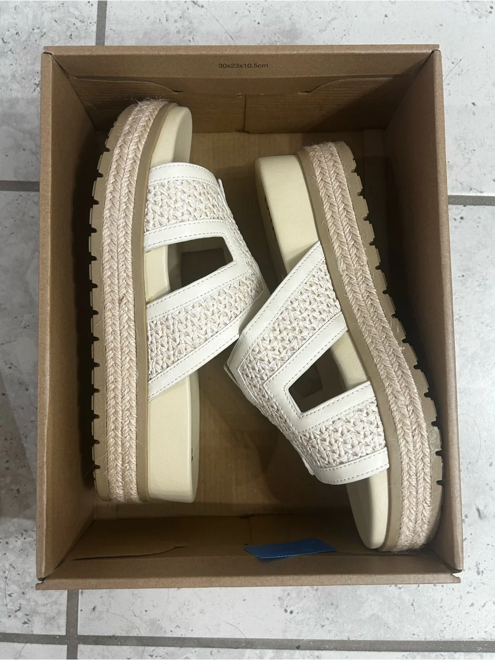 MIA Cream Woven Raffia Espadrille H Band Platform Slide